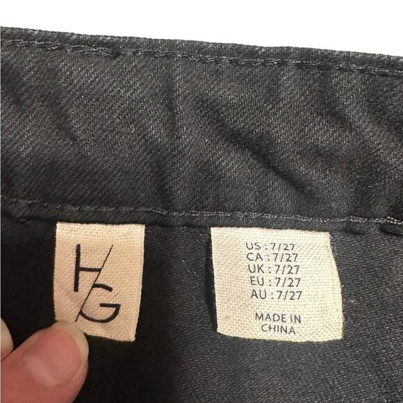 Happily Gray Black Denim Midi Skirt size 7/27 front slit - Picture 3 of 7